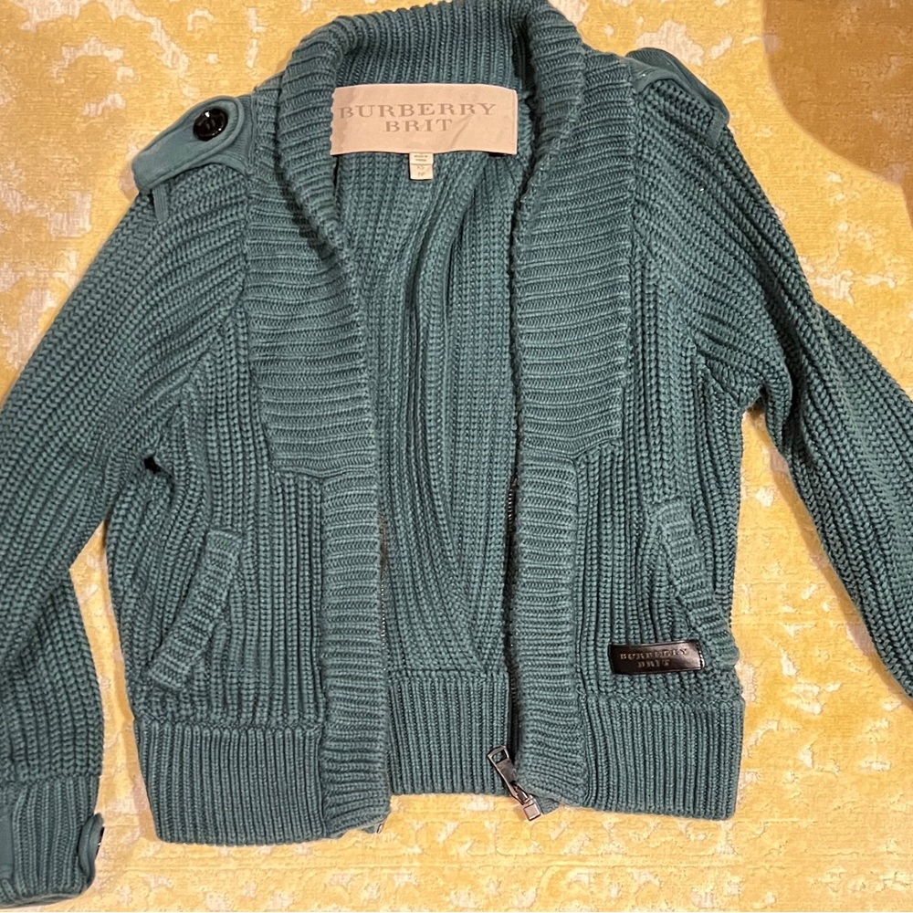 Burberry Brit deep teal green cardigan sweater